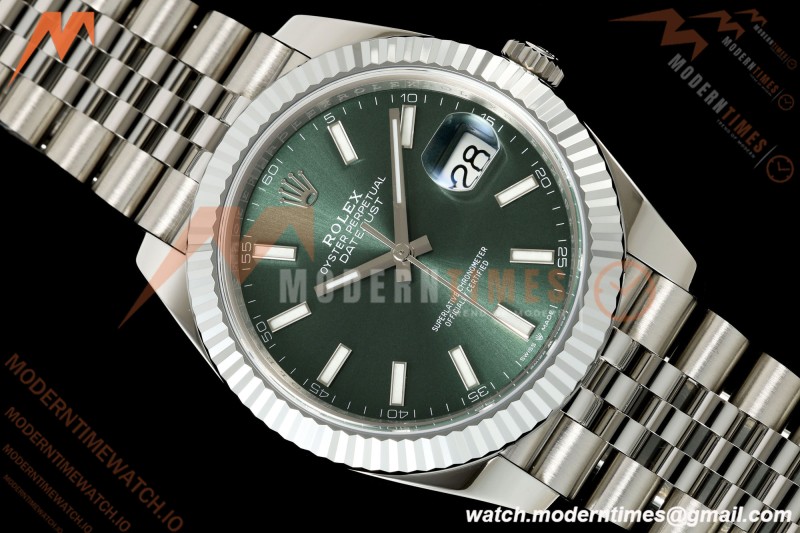 Rolex - Datejust 126334 41mm Jub Flt 904L SS/SS Mint Green/Stk RGF JH3235 Free Sprung