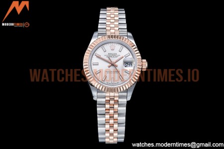 Rolex - DJ Ladies 28mm Jub Flt 904L RG/SS Silv/Stk GMF A2671