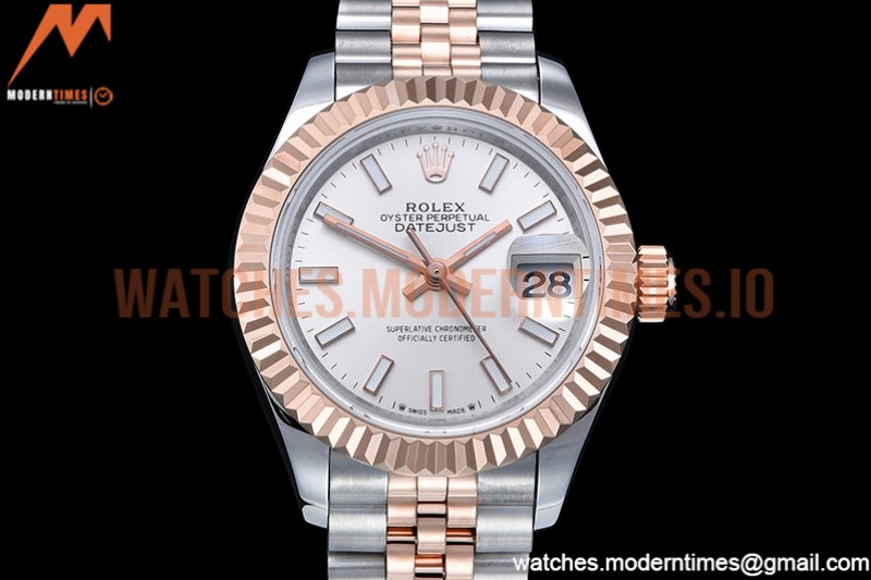 Rolex - DJ Ladies 28mm Jub Flt 904L RG/SS Silv/Stk GMF A2671