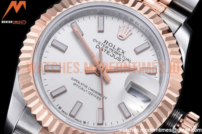 Rolex - DJ Ladies 28mm Jub Flt 904L RG/SS Silv/Stk GMF A2671