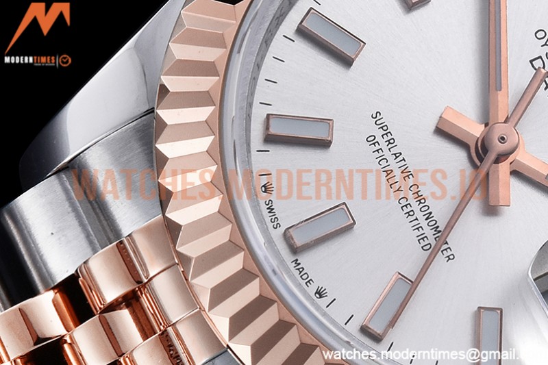 Rolex - DJ Ladies 28mm Jub Flt 904L RG/SS Silv/Stk GMF A2671