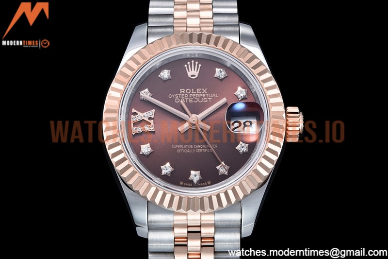 Rolex - DJ Ladies 28mm Jub Flt 904L RG/SS Brn/S-Dia GMF A2671