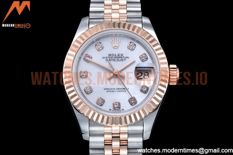 Rolex - DJ Ladies 28mm Jub Flt 904L RG/SS M-Wht/Dia GMF A2671