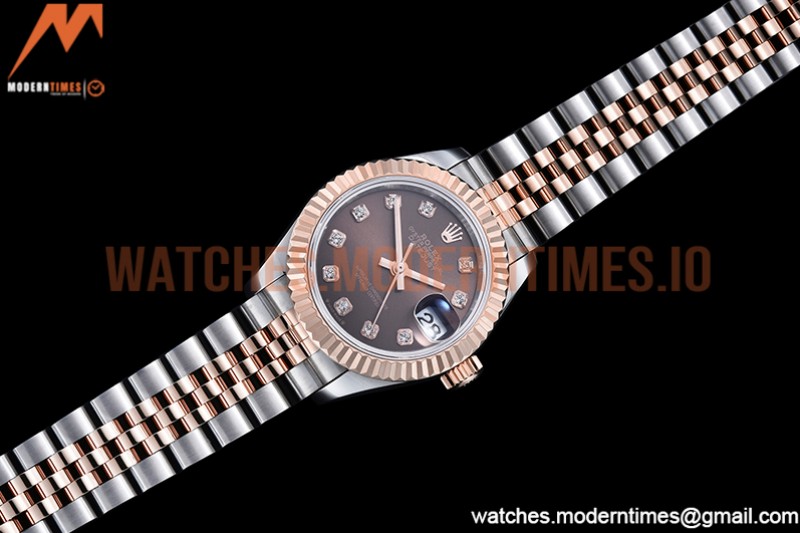 Rolex - DJ Ladies 28mm Jub Flt 904L RG/SS Brown/Dia GMF A2671