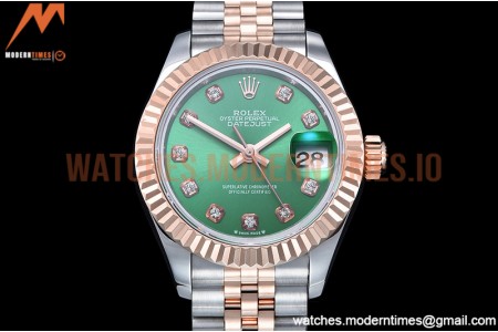 Rolex - DJ Ladies 28mm Jub Flt 904L RG/SS Green/Dia GMF A2671