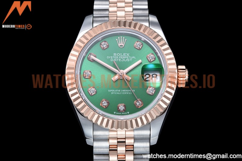 Rolex - DJ Ladies 28mm Jub Flt 904L RG/SS Green/Dia GMF A2671