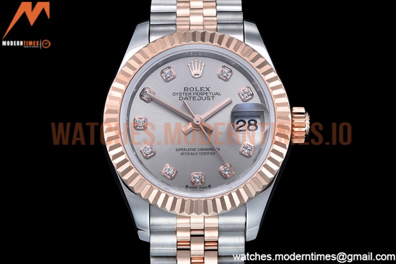 Rolex - DJ Ladies 28mm Jub Flt 904L RG/SS Silv/Dia GMF A2671