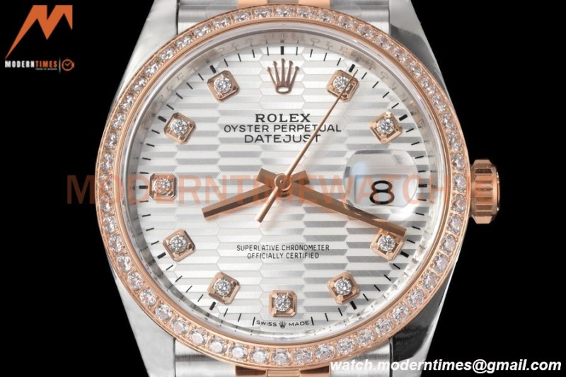 Rolex - Datejust 126281 36mm Jub Diamond 904L RG/Dia F-Silv/Dia VSF VS3235
