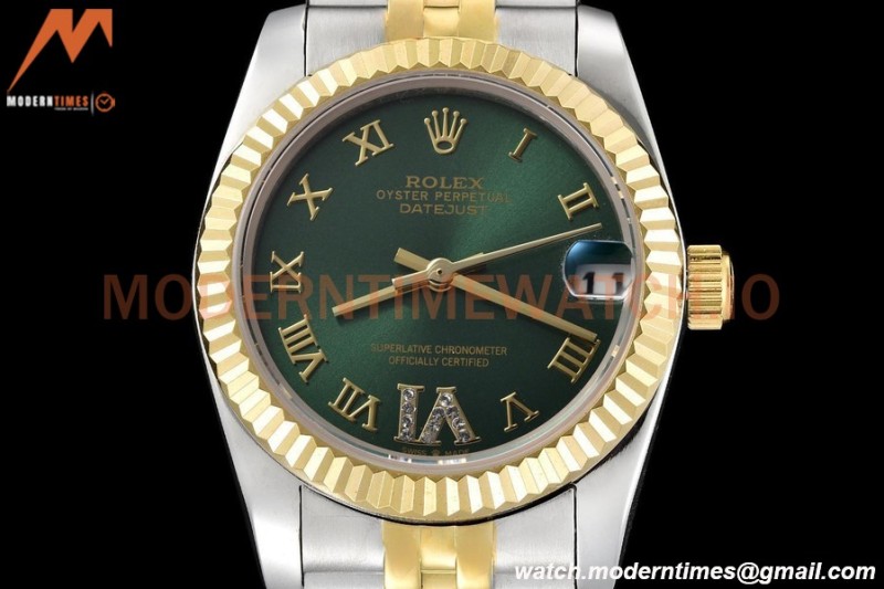 Rolex - Datejust Ladies 278273 31mm Jub Flt YG/SS Green/Rmn GDF MY8215