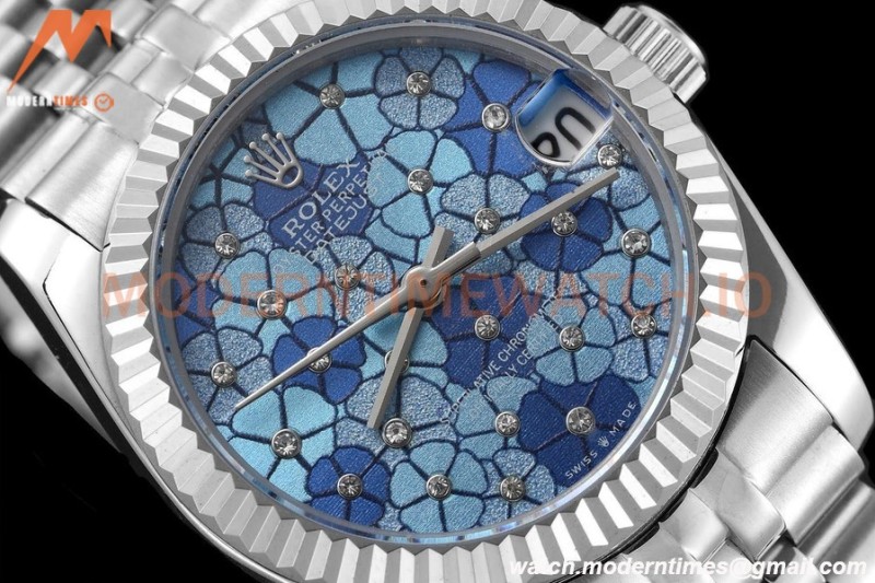 Rolex - Datejust Ladies 278274 31mm Jub Flt SS/SS Blue Floral/Dia GDF MY8215