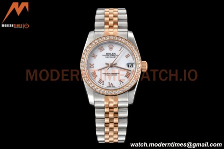 Rolex - Datejust Ladies 278381 31mm Jub Dia RG/SS Wht/Rmn GDF MY8215