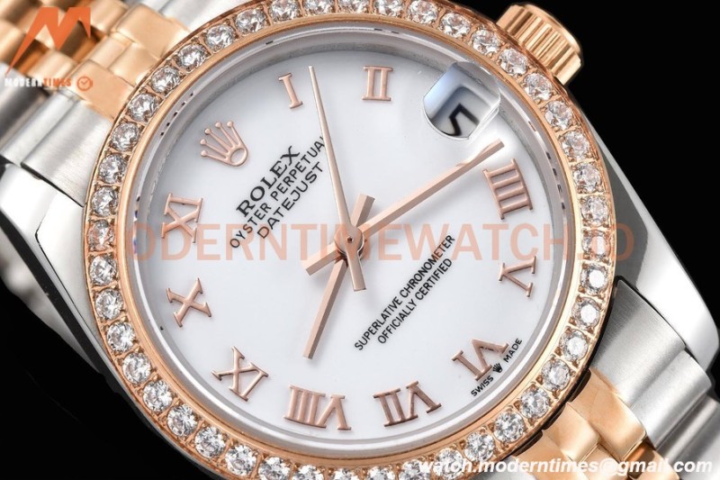 Rolex - Datejust Ladies 278381 31mm Jub Dia RG/SS Wht/Rmn GDF MY8215