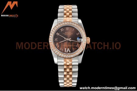 Rolex - Datejust Ladies 278381 31mm Jub Dia RG/SS Brn/Rmn GDF MY8215