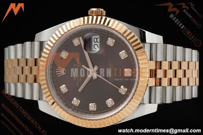 Rolex - Datejust 126331 41mm 904L Gain Weight Jub Flt RG/SS Brn/Dia ARF SH3235 | 롤렉스 - 데이트저스트 126331 41mm 904L 게인 웨이트 주브 플랫 레드/스틸 브라운/다이아 ARF SH3235