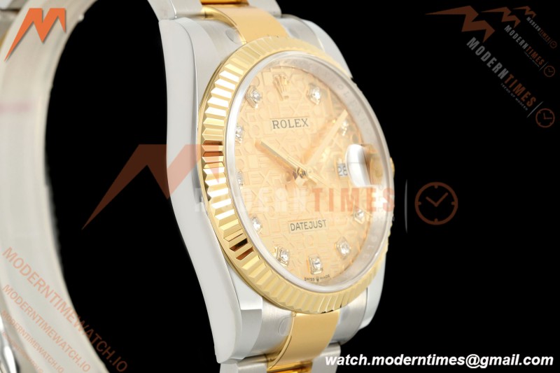 Rolex - Datejust 126233 36mm Oys Flt 904L YG/SS Gold/Rmn ARF SH3235 | 롤렉스 - 데이트저스트 126233 36mm 오이즈 플렛 904L YG/SS 실버 주브/다이아 ARF SH3235