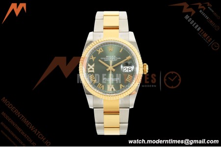 Rolex - Datejust 126233 36mm Oys Flt 904L YG/SS Green/Rmn ARF SH3235