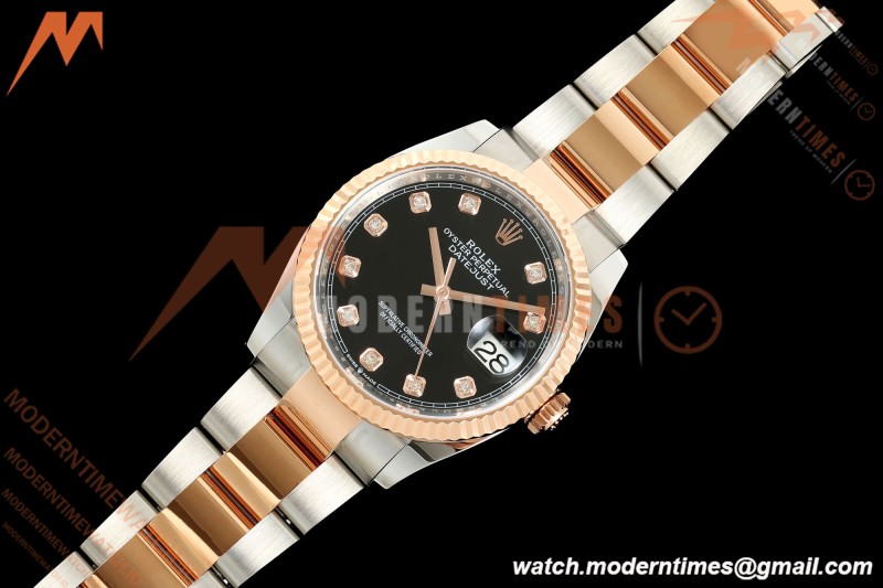 Rolex - Datejust 126231 36mm Oys Flt 904L RG/SS Blk/Dia ARF SH3235