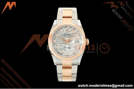 Rolex - Datejust 126231 36mm Oys Flt 904L RG/SS Silver Palm Motif Dial ARF SH3235
