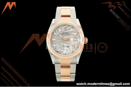 Rolex - Datejust 126231 36mm Oys Flt 904L RG/SS Silver Palm Motif Stick Dial ARF SH3235
