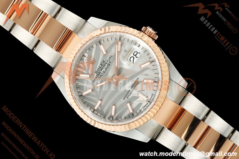 Rolex - Datejust 126231 36mm Oys Flt 904L RG/SS Silver Palm Motif Stick Dial ARF SH3235