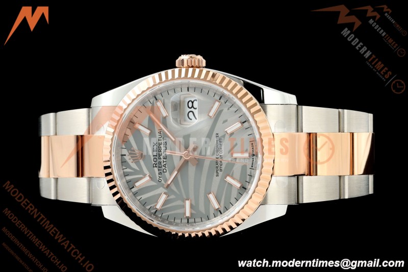Rolex - Datejust 126231 36mm Oys Flt 904L RG/SS Silver Palm Motif Stick Dial ARF SH3235