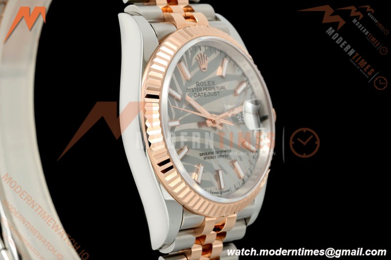 Rolex - Datejust 126231 36mm Jub Flt 904L RG/SS Silver Palm Motif Stick Dial ARF SH3235