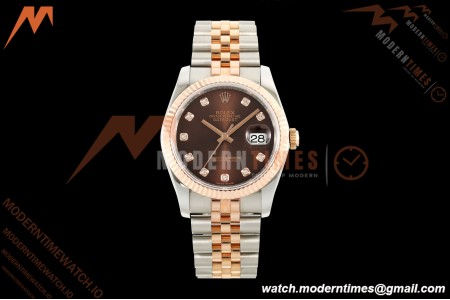 Rolex - Datejust 116231 36mm Jub Flt 316L RG/SS Brn/Dia GMF A2824 | 롤렉스 - 데이트저스트 116231 36mm 주브 플랫 316L RG/SS 브라운/다이아 GMF A2824