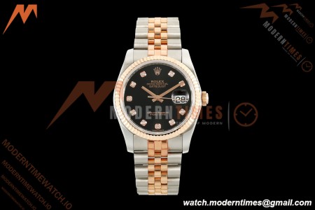 Rolex - Datejust 116231 36mm Jub Flt 316L RG/SS Blk/Dia GMF A2824