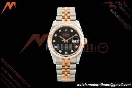 Rolex - Datejust 116231 36mm Jub Flt 316L RG/SS Blk/Dia GMF A2824 | 롤렉스 - 데이트저스트 116231 36mm 주브 플랫 316L RG/SS 블랙/다이아 GMF A2824