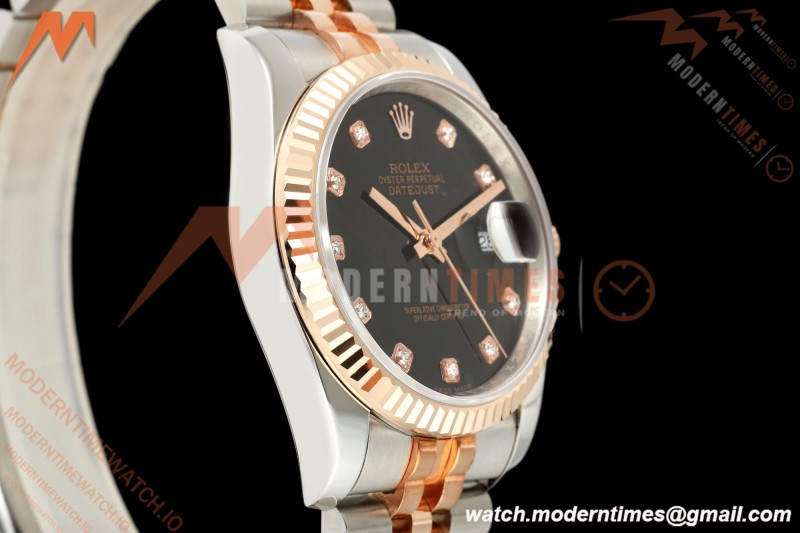 Rolex - Datejust 116231 36mm Jub Flt 316L RG/SS Blk/Dia GMF A2824