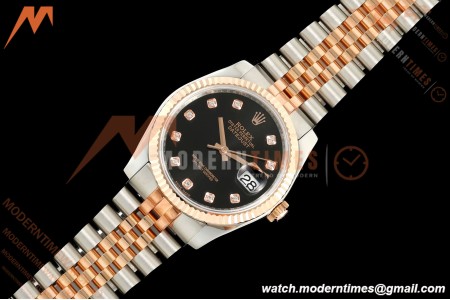 Rolex - Datejust 116231 36mm Jub Flt 316L RG/SS Blk/Dia GMF A2824 | 롤렉스 - 데이트저스트 116231 36mm 주브 플랫 316L RG/SS 블랙/다이아 GMF A2824