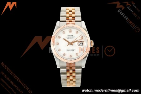Rolex - Datejust 116231 36mm Jub Flt 316L RG/SS White Mop/Dia GMF A2824 | 롤렉스 - 데이트저스트 116231 36mm 주브 플랫 316L RG/SS 화이트 모프/다이아 GMF A2824