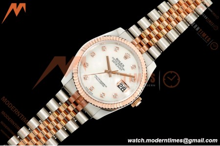 Rolex - Datejust 116231 36mm Jub Flt 316L RG/SS White Mop/Dia GMF A2824 | 롤렉스 - 데이트저스트 116231 36mm 주브 플랫 316L RG/SS 화이트 모프/다이아 GMF A2824