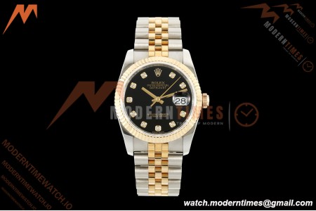 Rolex - Datejust 116233 36mm Jub Flt 316L YG/SS Blk/Dia GMF VR3135 | 롤렉스 - 데이트저스트 116233 36mm 주브 플랫 316L YG/SS 블랙/다이아 GMF VR3135