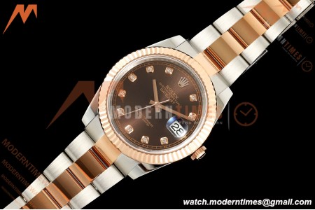 Rolex - Datejust 126331 41mm 904L Gold Wrapped Oys Flt RG/SS Brn/Dia BJF SH3235 | 롤렉스 - 데이트저스트 126331 41mm 904L 골드 랩 오이즈 플라이백 RG/SS 브라운/다이아 BJF SH3235