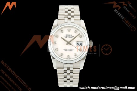 Rolex - Datejust 116234 36mm Jub Flt 316L SS/SS White Mop/Dia BPF VR3135 | 롤렉스 - 데이트저스트 116234 36mm 주브 Flt 316L SS/SS 화이트 모프/다이아 BPF VR3135