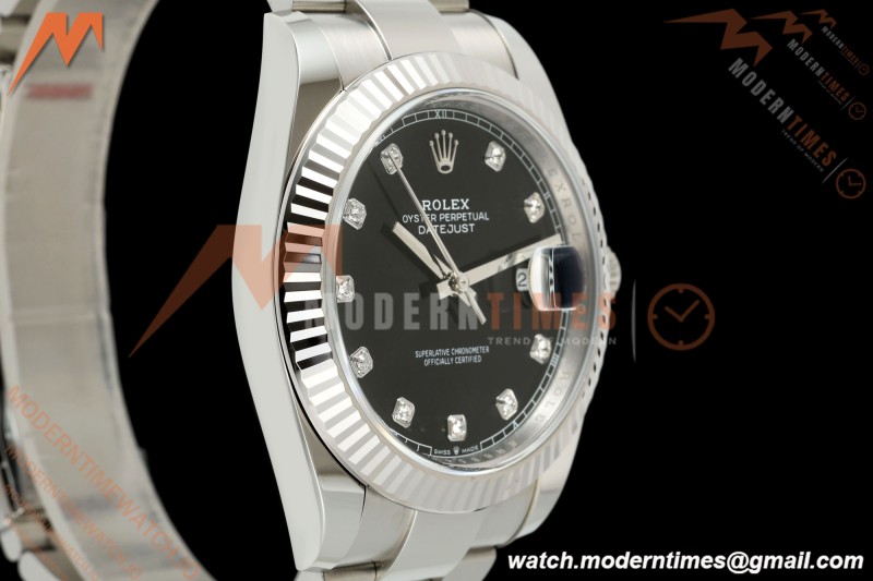 Rolex - Datejust 126334 41mm Oys Flt 904L SS/SS Blk/Dia ARF DD3235 | 롤렉스 데이저스트 126334, 41mm, 오이스터 브레이슬릿, 플루티드 베젤, 904L 스테인리스 스틸 케이스/브레이슬릿, 블랙 다이얼, 다이아몬드 인덱스, ARF, DD3235 무브먼트