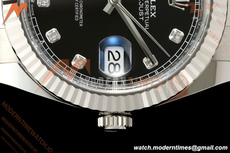 Rolex - Datejust 126334 41mm Oys Flt 904L SS/SS Blk/Dia ARF DD3235 | 롤렉스 데이저스트 126334, 41mm, 오이스터 브레이슬릿, 플루티드 베젤, 904L 스테인리스 스틸 케이스/브레이슬릿, 블랙 다이얼, 다이아몬드 인덱스, ARF, DD3235 무브먼트