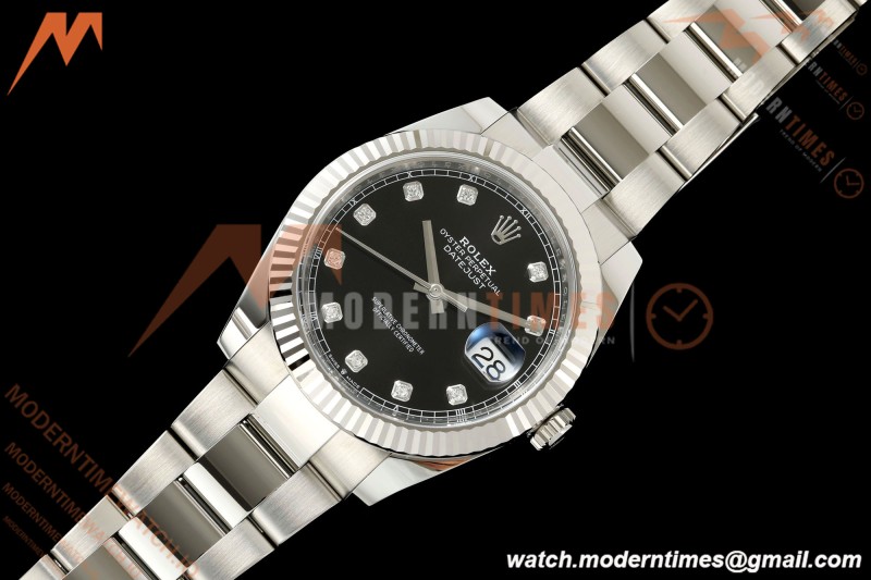 Rolex - Datejust 126334 41mm Oys Flt 904L SS/SS Blk/Dia ARF DD3235 | 롤렉스 데이저스트 126334, 41mm, 오이스터 브레이슬릿, 플루티드 베젤, 904L 스테인리스 스틸 케이스/브레이슬릿, 블랙 다이얼, 다이아몬드 인덱스, ARF, DD3235 무브먼트