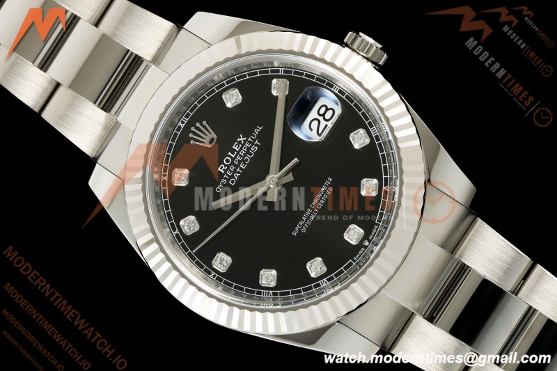 Rolex - Datejust 126334 41mm Oys Flt 904L SS/SS Blk/Dia ARF DD3235 | 롤렉스 데이저스트 126334, 41mm, 오이스터 브레이슬릿, 플루티드 베젤, 904L 스테인리스 스틸 케이스/브레이슬릿, 블랙 다이얼, 다이아몬드 인덱스, ARF, DD3235 무브먼트