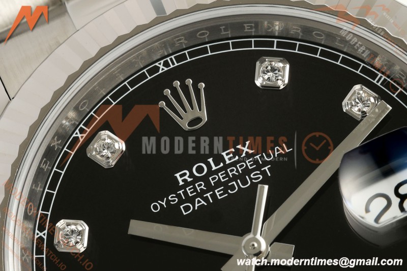 Rolex - Datejust 126334 41mm Oys Flt 904L SS/SS Blk/Dia ARF DD3235 | 롤렉스 데이저스트 126334, 41mm, 오이스터 브레이슬릿, 플루티드 베젤, 904L 스테인리스 스틸 케이스/브레이슬릿, 블랙 다이얼, 다이아몬드 인덱스, ARF, DD3235 무브먼트