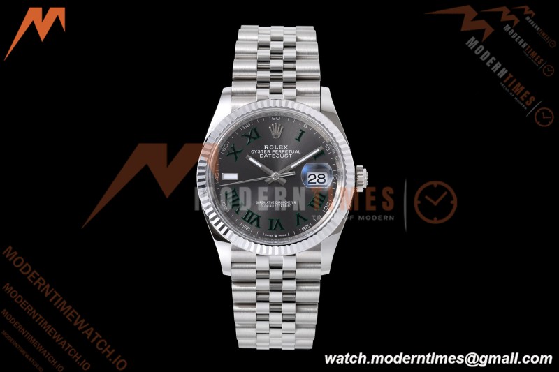 Rolex - Datejust 126234 36mm Wimbledon Jub Flt 904L SS/SS Grey/Rmn VSF VS3235 | 롤렉스 데이트저스트 36 Ref.126234 “윔블던” 36mm, 쥬빌리 브레이슬릿, 플루티드 베젤, 904L 스테인리스 스틸, 그레이 다이얼 로마 숫자 인덱스, VF, DD3235 무브먼트