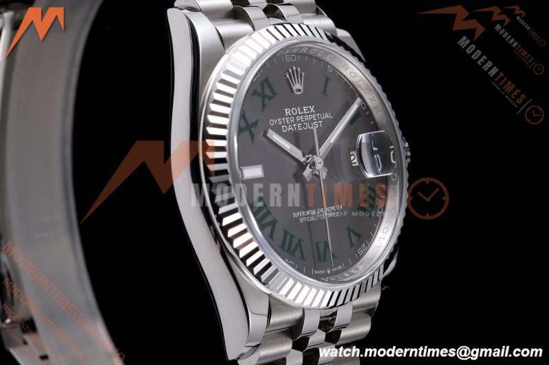Rolex - Datejust 126234 36mm Wimbledon Jub Flt 904L SS/SS Grey/Rmn VSF VS3235 | 롤렉스 데이트저스트 36 Ref.126234 “윔블던” 36mm, 쥬빌리 브레이슬릿, 플루티드 베젤, 904L 스테인리스 스틸, 그레이 다이얼 로마 숫자 인덱스, VF, DD3235 무브먼트