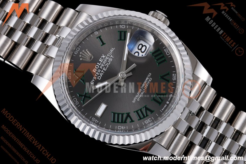 Rolex - Datejust 126234 36mm Wimbledon Jub Flt 904L SS/SS Grey/Rmn VSF VS3235 | 롤렉스 데이트저스트 36 Ref.126234 “윔블던” 36mm, 쥬빌리 브레이슬릿, 플루티드 베젤, 904L 스테인리스 스틸, 그레이 다이얼 로마 숫자 인덱스, VF, DD3235 무브먼트