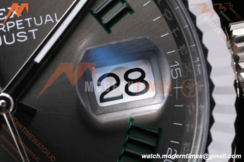 Rolex - Datejust 126234 36mm Wimbledon Jub Flt 904L SS/SS Grey/Rmn VSF VS3235 | 롤렉스 데이트저스트 36 Ref.126234 “윔블던” 36mm, 쥬빌리 브레이슬릿, 플루티드 베젤, 904L 스테인리스 스틸, 그레이 다이얼 로마 숫자 인덱스, VF, DD3235 무브먼트
