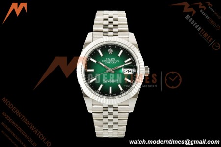 Rolex - Datejust 126334 41mm Jub Flt 904L SS/SS Ombre Green/Stk QF JH3235 Free Sprung | ロレックス - デイトジャスト 126334 41mm ジュビリーブレス/フルーテッドベゼル 904Lステンレススチール オングリーングラデーション（バーインデックス） QF JH3235 フリースプラング