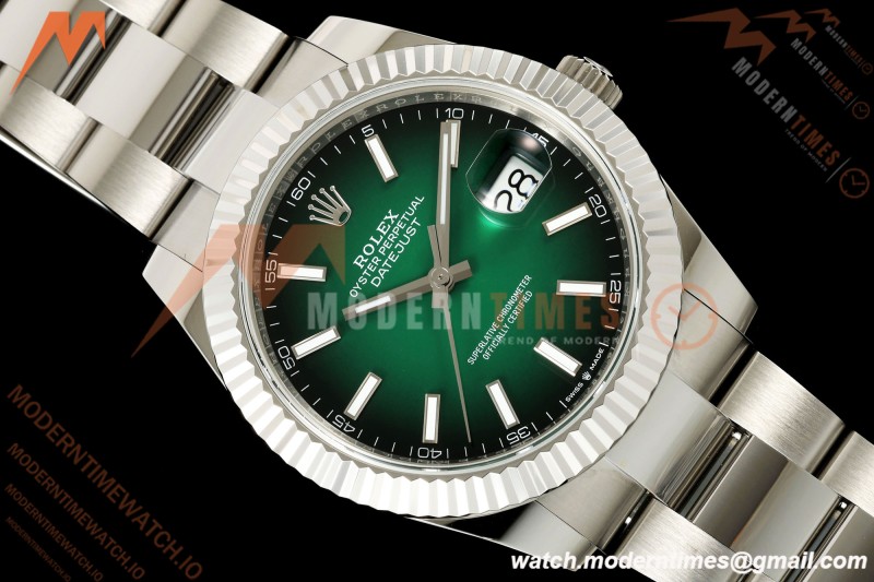 Rolex - Datejust 126334 41mm Oys Flt 904L SS/SS Ombre Green/Stk QF JH3235 Free Sprung