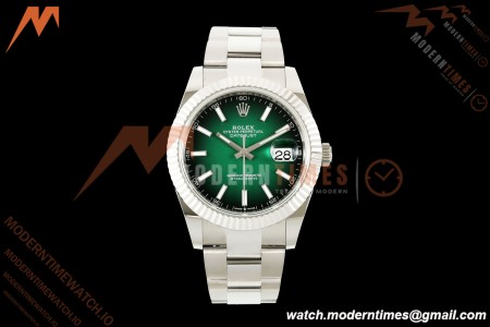 Rolex - Datejust 126334 41mm Oys Flt 904L SS/SS Ombre Green/Stk QF JH3235 Free Sprung | ロレックス - デイトジャスト 126334 41mm オイスターブレス/フルーテッドベゼル 904Lステンレススチール オングリーングラデーション（バーインデックス） QF JH3235 フリースプラング