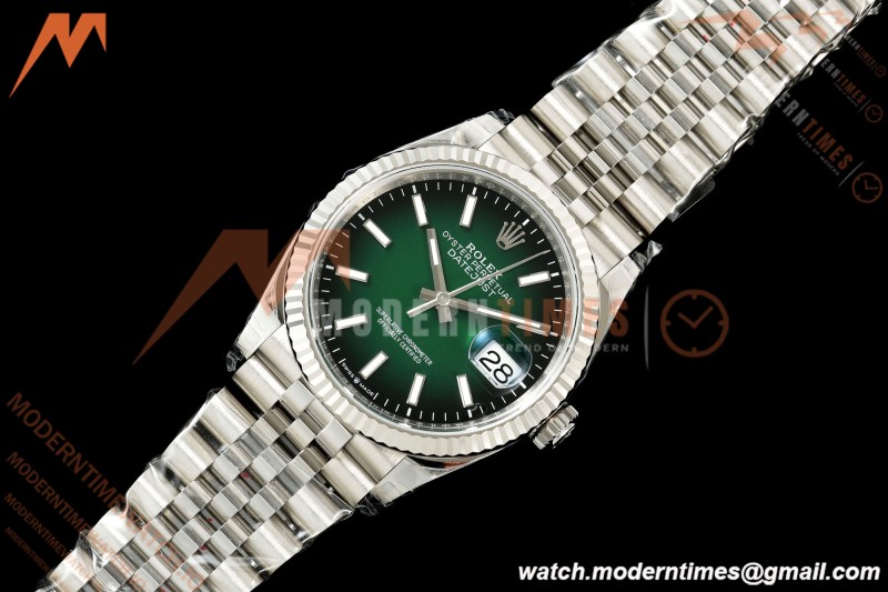 Rolex - Datejust 126234 36mm Jub Flt 904L SS/SS Ombre Green/Stk VSF V2 DD3235