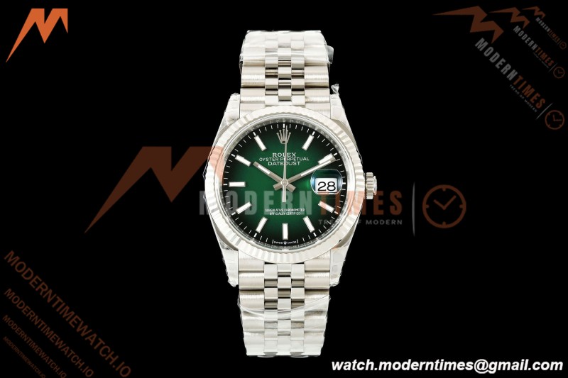Rolex - Datejust 126234 36mm Jub Flt 904L SS/SS Ombre Green/Stk VSF V2 DD3235